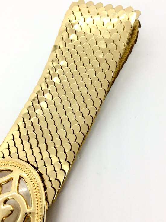 VINTAGE GOLD TONE Stretch Belt Day Lor Wide Scale Statement Disco Waist Cinch main image 8